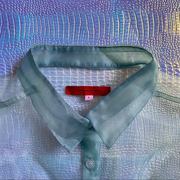 🌈 SOLD 🌈 ECKHAUS LATTA float blouse in liquid blue Japanese organza sheer mesh - Picture 11 of 16